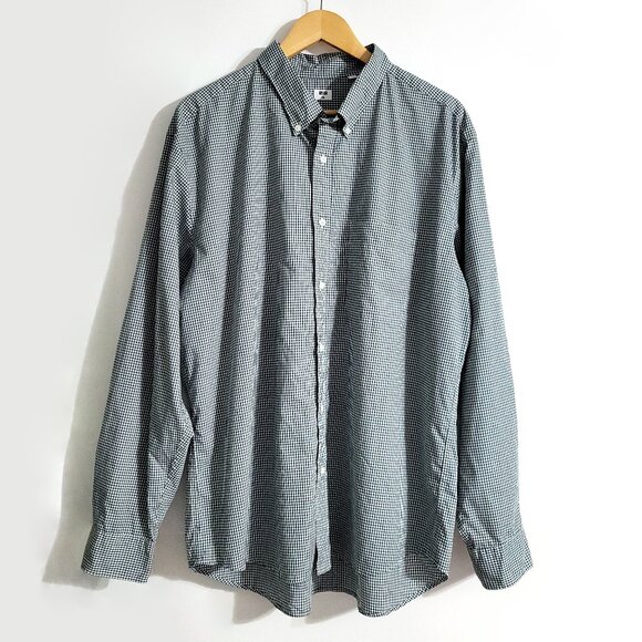 Uniqlo Mens Cotton Long Sleeve Button Up Shirt Size 2XL Dark Green Gingham Check - Picture 1 of 10
